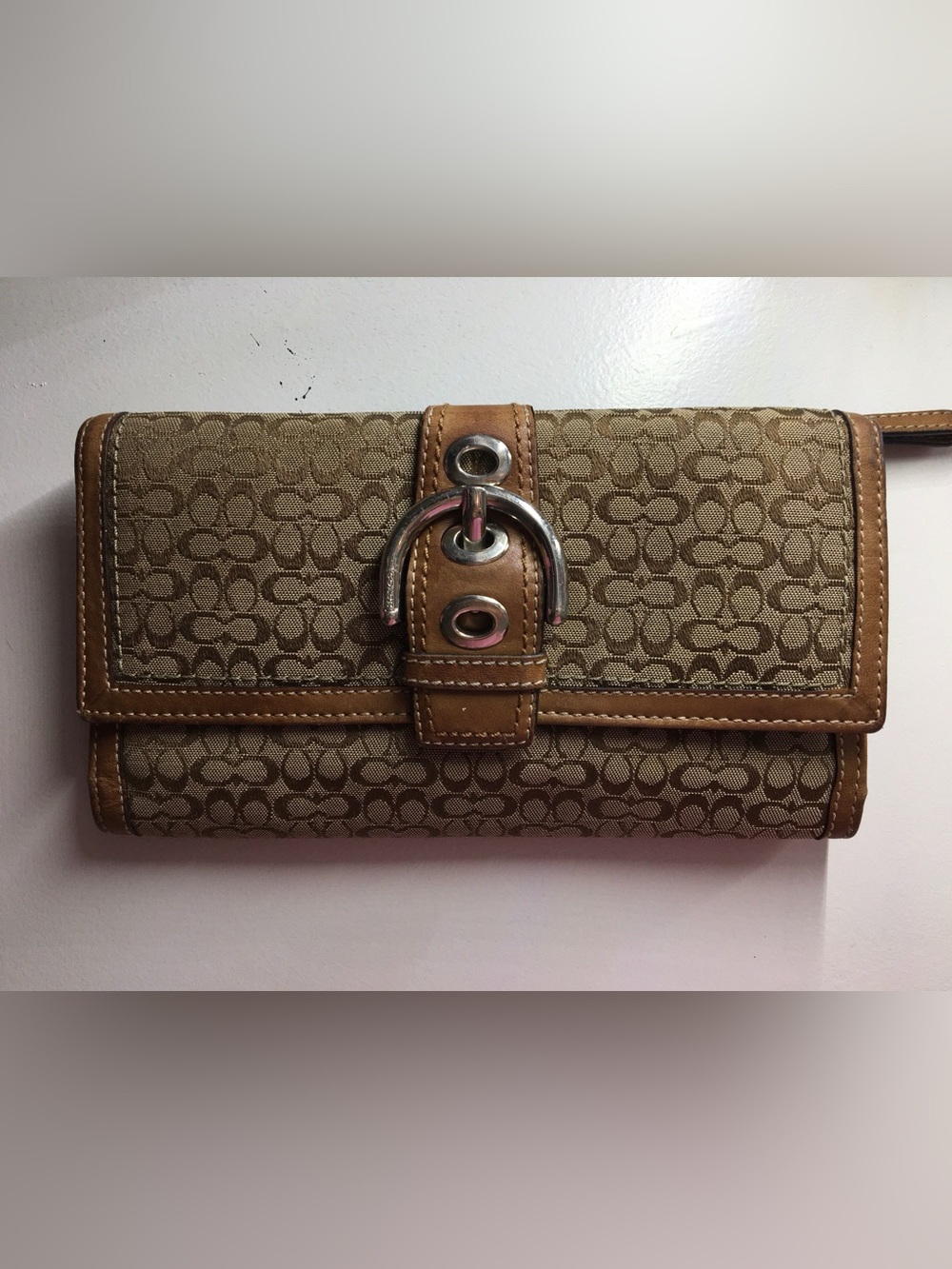 Signature Monogram Wallet in Tan Canvas with Leather Trim